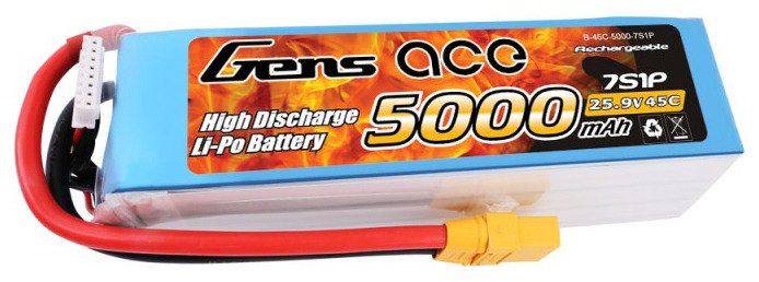 Gens Ace 5000mAh 25.9V 45C 7S1P XT90 Battery, Gens ace B-45C-5000-7S1P