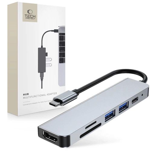 HUB Tech-Protect V4 6in1 USB-C - USB-A 3.0 / USB-A 2.0 / USB-C / HDMI / micro SD / TF / SD card reader - gray, Tech-Protect 5906302303076 5906302303076