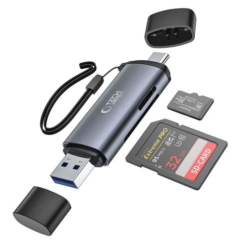 Tech-Protect UltraBoost SD/micro SD card reader with USB-C/USB-A connectors - gray, Tech-Protect 5906203699988 5906203699988