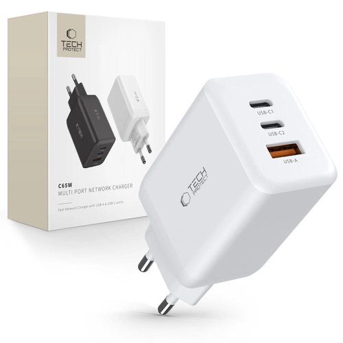 Tech-Protect C65W charger 2x USB-C PD 65W / USB-A QC 3.0 - white, Tech-Protect 5906203699834 5906203699834