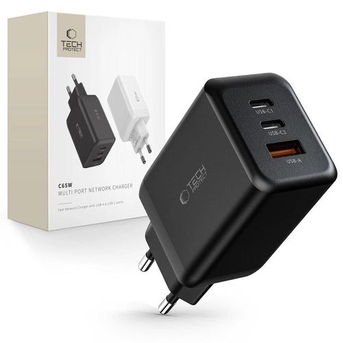 Tech-Protect C65W charger 2x USB-C PD 65W / USB-A QC 3.0 - black, Tech-Protect 5906203699841 5906203699841