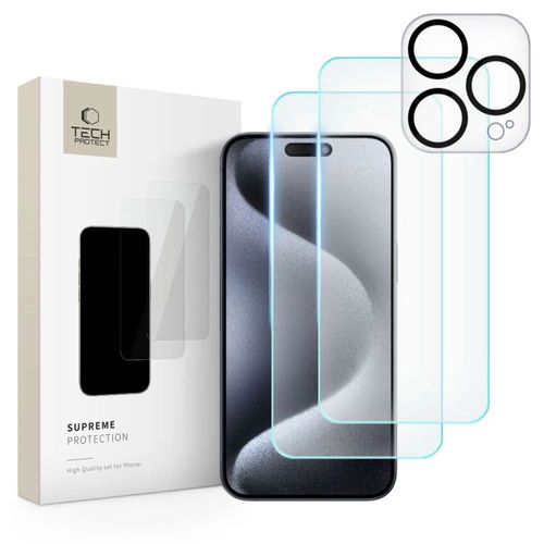 Tech-Protect Supreme Set for iPhone 15 Pro 2x tempered glass for display / tempered glass for camera, Tech-Protect 5906203694167 5906203694167
