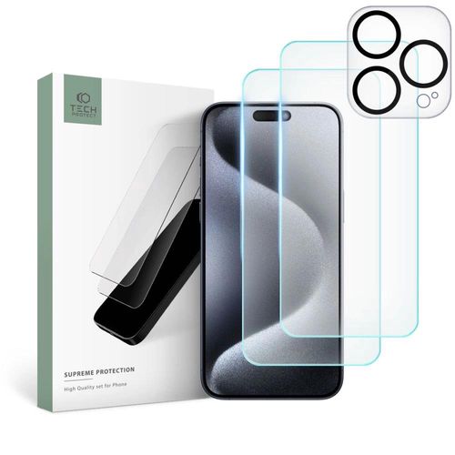 Tech-Protect Supreme Set for iPhone 15 Pro Max 2x tempered glass screen protector / tempered glass camera protector, Tech-Protect 5906203694181 5906203694181