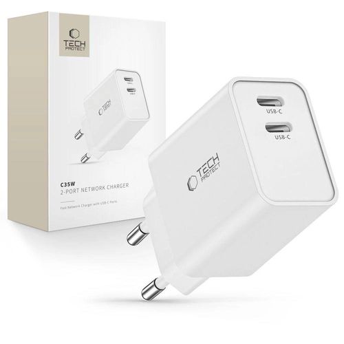 Tech-Protect C35W charger 2x USB-C PD 35W - white, Tech-Protect 5906302301690 5906302301690