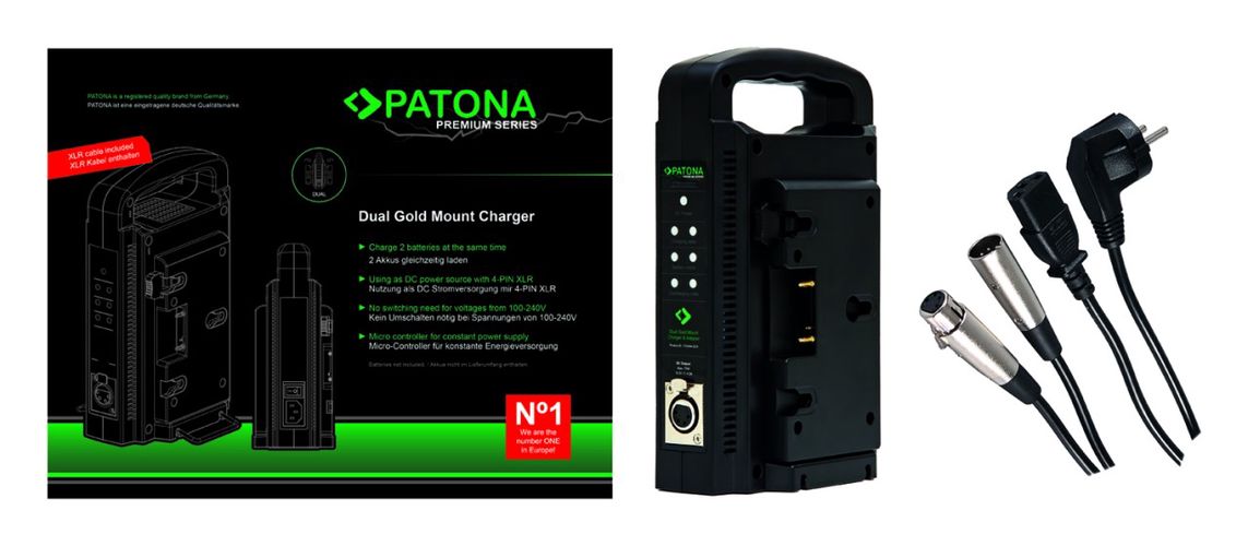 PATONA Premium Gold Mount Dual Charger for Panasonic AN-190W BL-BP150 BP-150S with 4-Pin XLR Cable, PATONA 1725 4055655238984