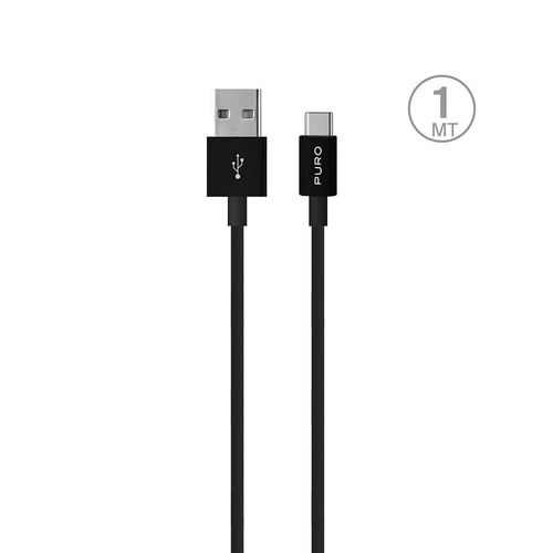 Puro White USB-A USB-C Cable 1m - Black, Puro Elektrik PWCUSBCBLK PWCUSBCBLK