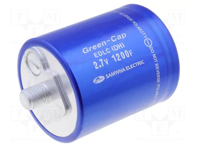 Supercapacitor; 1200F; 2.7VDC; 0÷20%; Body dim: Ø60x74mm; Ir: 2.7mA SAMWHA DH5U128W60074TH