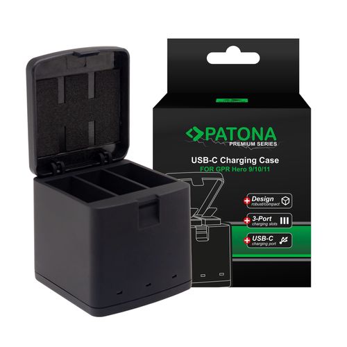 PATONA Premium triple charger charging box for GoPro Hero 9 10 11 incl. USB-C cable , PATONA 1795 4055655240536