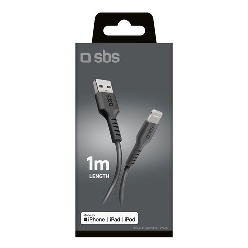 SBS TECABLEUSBIP589K USB-A - Lightning Cable 1m MFi Certified - Black, SBS TECABLEUSBIP589K TECABLEUSBIP589K