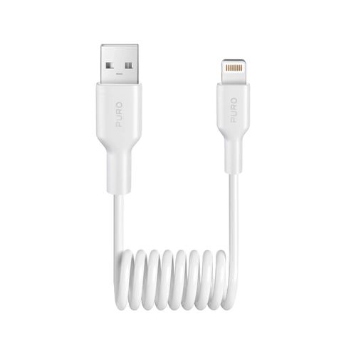 Puro 12W USB-A - Lightning Spiral Cable 1m - White, Puro PUCAPLT12WSPWHI PUCAPLT12WSPWHI