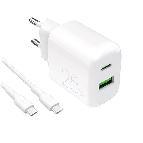 Puro PROLITE 25W USB-A / USB-C wall charger + USB-C - USB-C cable 1.2m - white, Puro PUTCUSBAC25WDYKCCWHI PUTCUSBAC25WDYKCCWHI