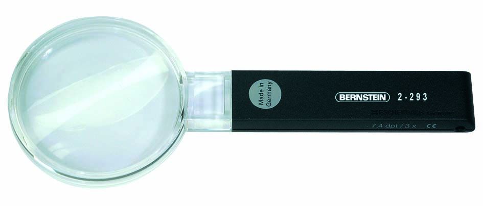Hand magnifier, light metal surround, 65 mm Ø, 3 x 2-293