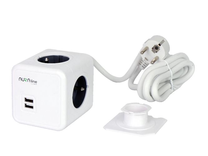 AURA line CUBE adapter 4 socket 2xUSB 1,5m 202177 5905378202177