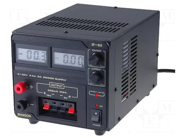 Power supply: laboratory; linear,multi-channel; 0÷30VDC; 0÷2.5A MANSON EP-613