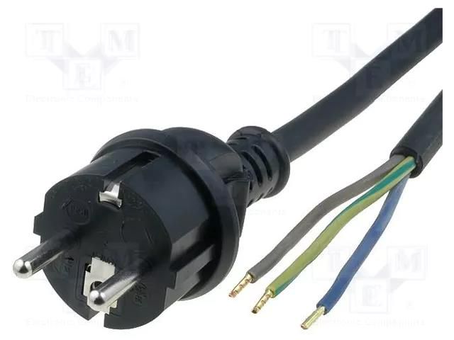 Cable; 3x2.5mm2; CEE 7/7 (E/F) plug,wires; rubber; Len: 3m; black JONEX S3RR-3/25/3BK