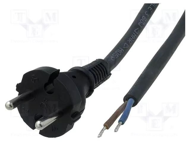 Cable; 2x1.5mm2; CEE 7/17 (C) plug,wires; rubber; Len: 5m; black JONEX S8RR-2/15/5BK