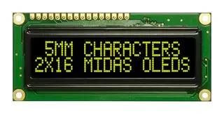 OLED, 2X16, YELLOW/GREEN ON BLACK MCOB21605G1V-EYP