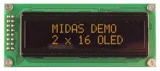 OLED, 2X16, YELLOW/GREEN ON BLACK MCOB21605B1V-EYP