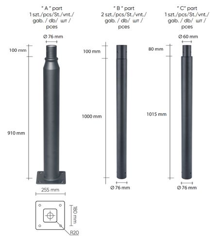 Lighting split pole 4m black 206618 5905378206618