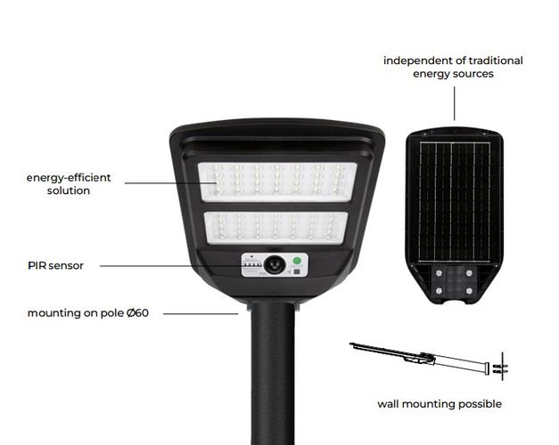 LED-valgusti päikesepaneeliga ja liikumisanduriga SUNSTREET 750lm, 3560mAh, 6000K, 140x80° 211315 5905378211315