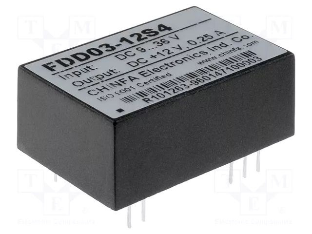Converter: DC/DC; 3W; Uin: 9÷36VDC; Uout: 12VDC; Iout: 250mA; DIP24 CHINFA ELECTRONICS FDD03-12S4