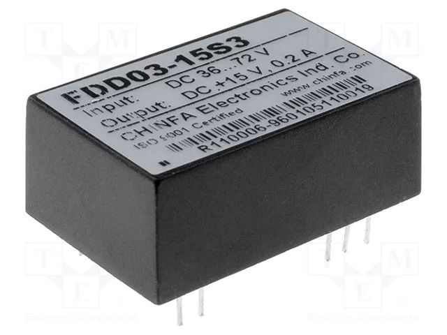 Converter: DC/DC; 3W; Uin: 36÷72VDC; Uout: 15VDC; Iout: 200mA; DIP24 CHINFA ELECTRONICS FDD03-15S3