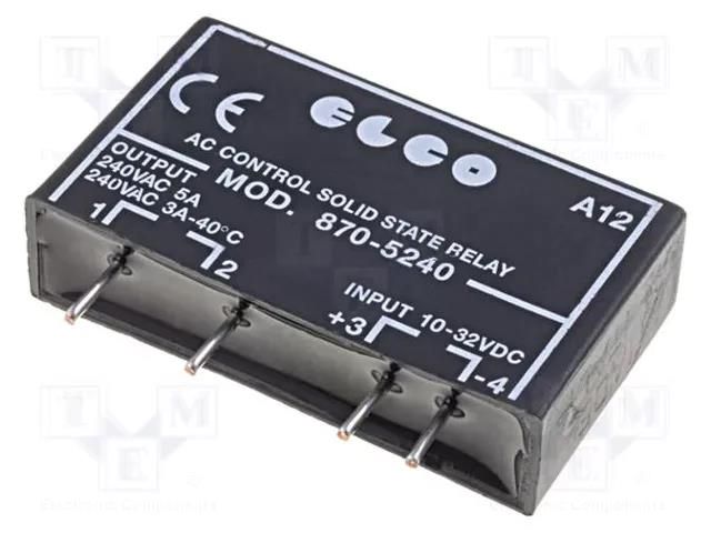 Relay: solid state; SPST-NO; Ucntrl: 10÷32VDC; 5A; 12÷275VAC ELCO SRL SSR-870-5240