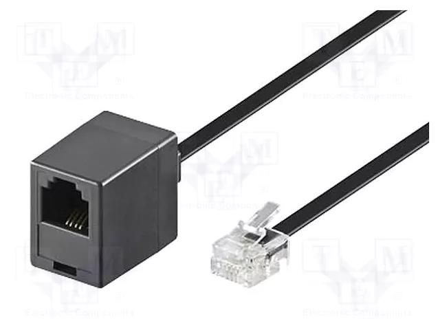 Cable: telephone; RJ11 socket,RJ11 plug; 3m; black Goobay TEL-RJ11-PS-BK/03