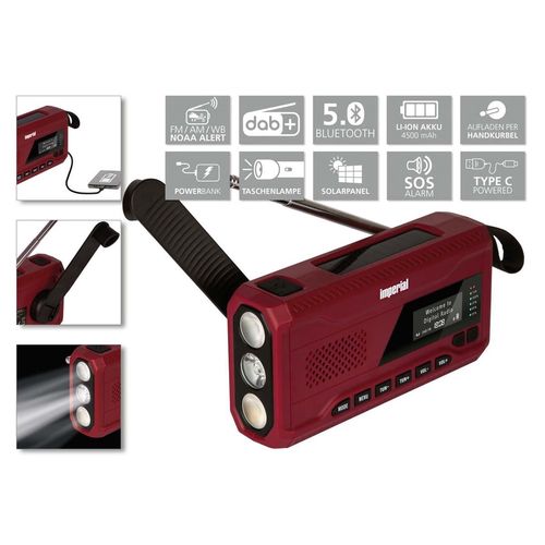 DABMAN OR 2 Mobile DAB+ / FM / Bluetooth Outdoor Radio / Crank Radio Red 22-106-00 4024035221069