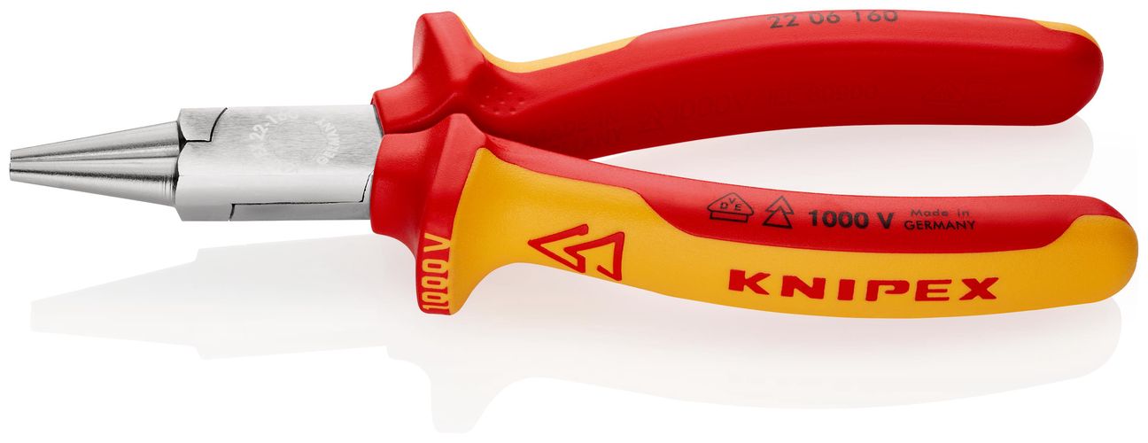 KNIPEX 22 06 160 Round Nose Pliers insulated with multi-component grips, VDE-tested chrome-plated 160 mm 22 06 160 4003773033790