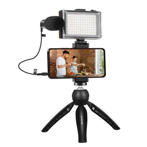 Live broadcast kit Puluz tripod mount + LED lamp + microphone + phone clamp, Puluz PKT3132B