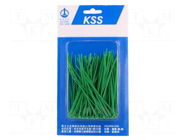 Cable tie; L: 100mm; W: 2.5mm; green; polyamide; 78.5N; 100pcs. KSS WIRING PB100-4GN