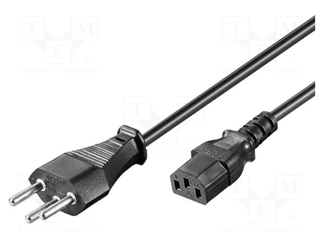 Cable; 3x0.75mm2; IEC C13 female,SEV-1011 (J) plug; PVC; 2m; 10A GOOBAY SN315-3/07/2.0BK