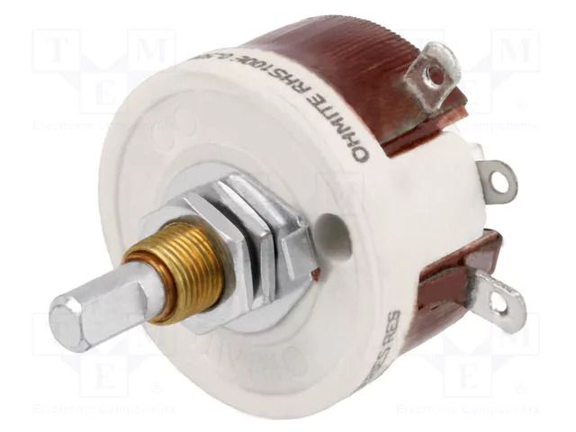 Potentiometer: shaft; single turn; 100Ω; 25W; 6.35mm; wirewound OHMITE RHS100E