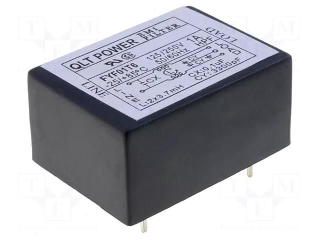 Filter: anti-interference; 250VAC; Cx: 100nF; Cy: 3.3nF; 3.7mH; THT QLT POWER FYF01T6