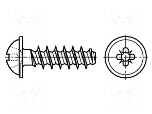 Screw; for plastic; 2.5x10; Head: button; Pozidriv; PZ2; zinc BOSSARD B2.5X10/BN20092