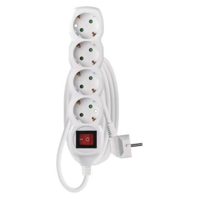 Extension Cord 2 m / 4 sockets / switch / white / PVC / 1 mm2, EMOS P1422 8595025315472