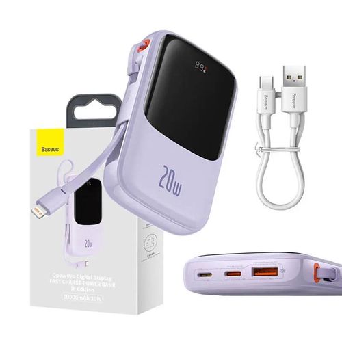 Powerbank Baseus Qpow Pro with Lightning cable, USB-C, USB, 10000mAh, 20W (purple), Baseus PPQD020005