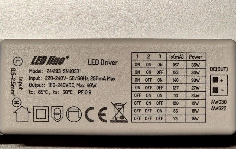 LED luminaire 600x600, 230Vac 15-36W 2250-5040lm adjustable, 4000K, DIORA, LED line 244193 5901583244193