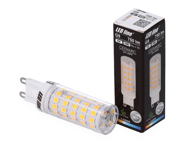 Светодиодная лампа G9, SMD, 8W, 220-240V, 750lm, нейтральный белый 4000K, LED line 247910 5901583247910