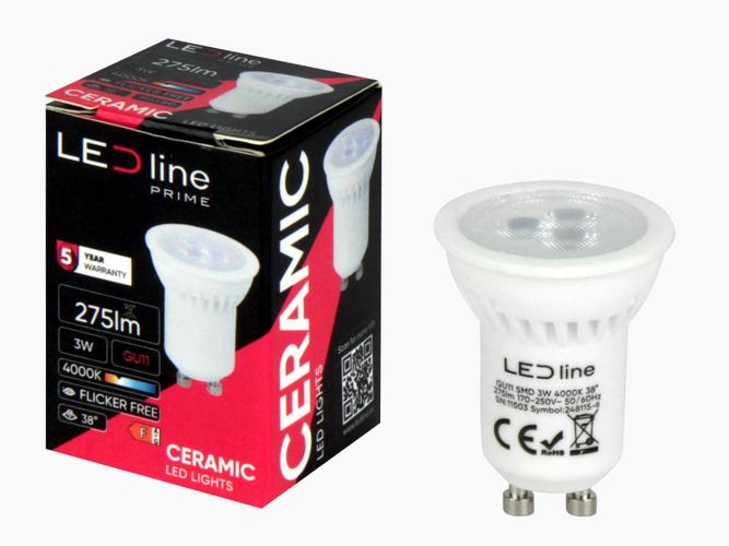 LED pirn GU11 230V 3W 330lm 38°neutraalne valge 4000K, keraamiline, LED liin 248115-II