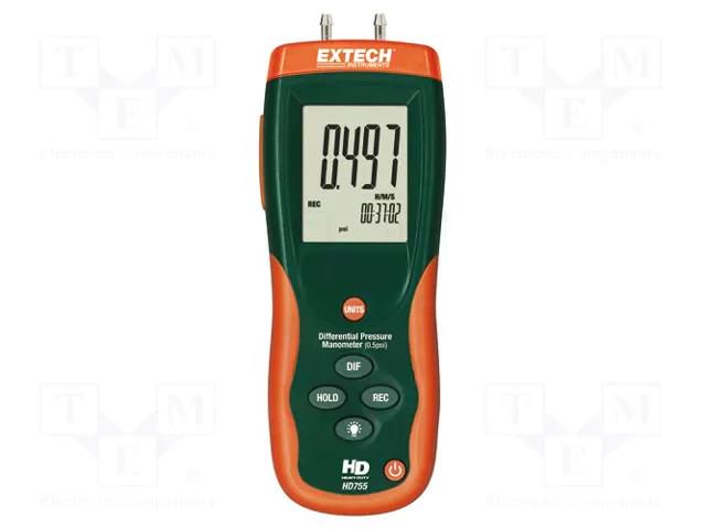 Manometer; 0.001÷0.5psi; LCD; Meas.accur: ±0,3%; Interface: USB EXTECH HD755