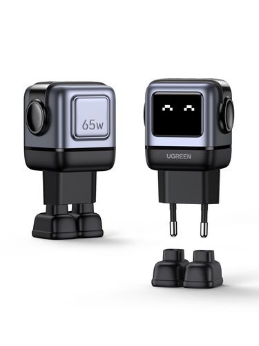 Wall Quick Charger Nexode Robot GaN 65W USB-A + 2xUSB-C QC4.0+ PD3.0, Black UGREEN/25685B 6941876236688