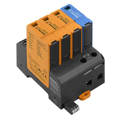 Surge voltage arrester  (power supply systems), Surge protection, with remote contact, Type I + II, Low voltage network: TN-C-S, TN-S, TT, III, IV, AC Weidmuller 2591470000 04050118599473