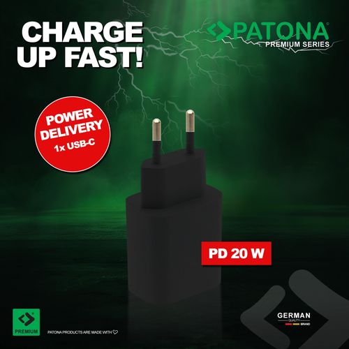 PATONA Premium PD20W Adapter 5V/3A 9V/2.22A 12V/1.67A USB-C PD3.0 QC3.0 black, PATONA 2591 4055655234368