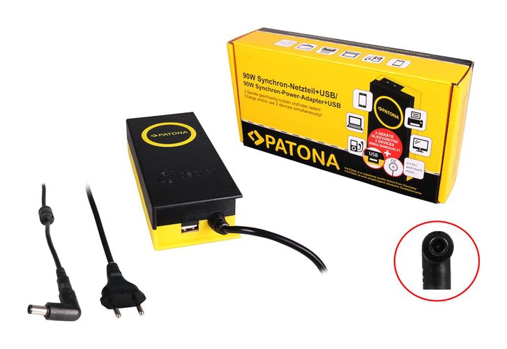 PATONA 90W Synchron Adapter 7,4x5x12mm 18,5V incl. USB Output 2,1A, PATONA 2612 4055655177160