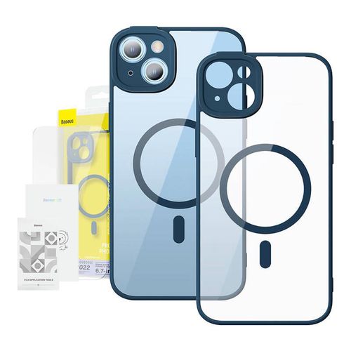 Baseus Frame Transparent Magnetic Case and Tempered Glass set for iPhone 14 Plus (blue), Baseus ARJT030003