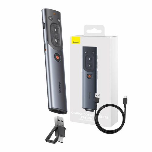 Baseus Orange Dot Multifunctional remote control for presentation, with a red laser pointer - gray, Baseus WKCD020013