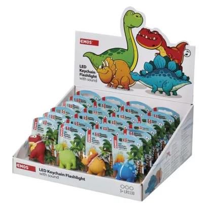 LED Flashlight/Keychain, dinosaurs with sound, 3× LR54 24 pcs, display box , EMOS P4711 8592920089613