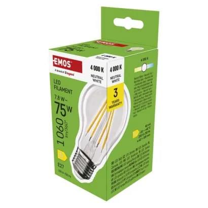 LED Bulb Filament A60 / E27 / 7.8 W (75 W) / 1060 lm / Neutral White, EMOS ZF5D53 8592920129869